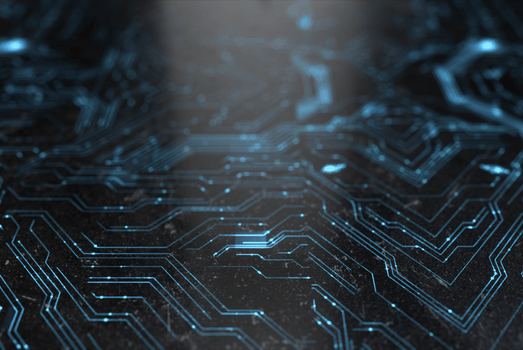 Abstract close-up of glowing blue circuit-board pathways on a dark surface, suggesting digital technology and a futuristic, high-tech atmosphere. energy efficiency for operating companies